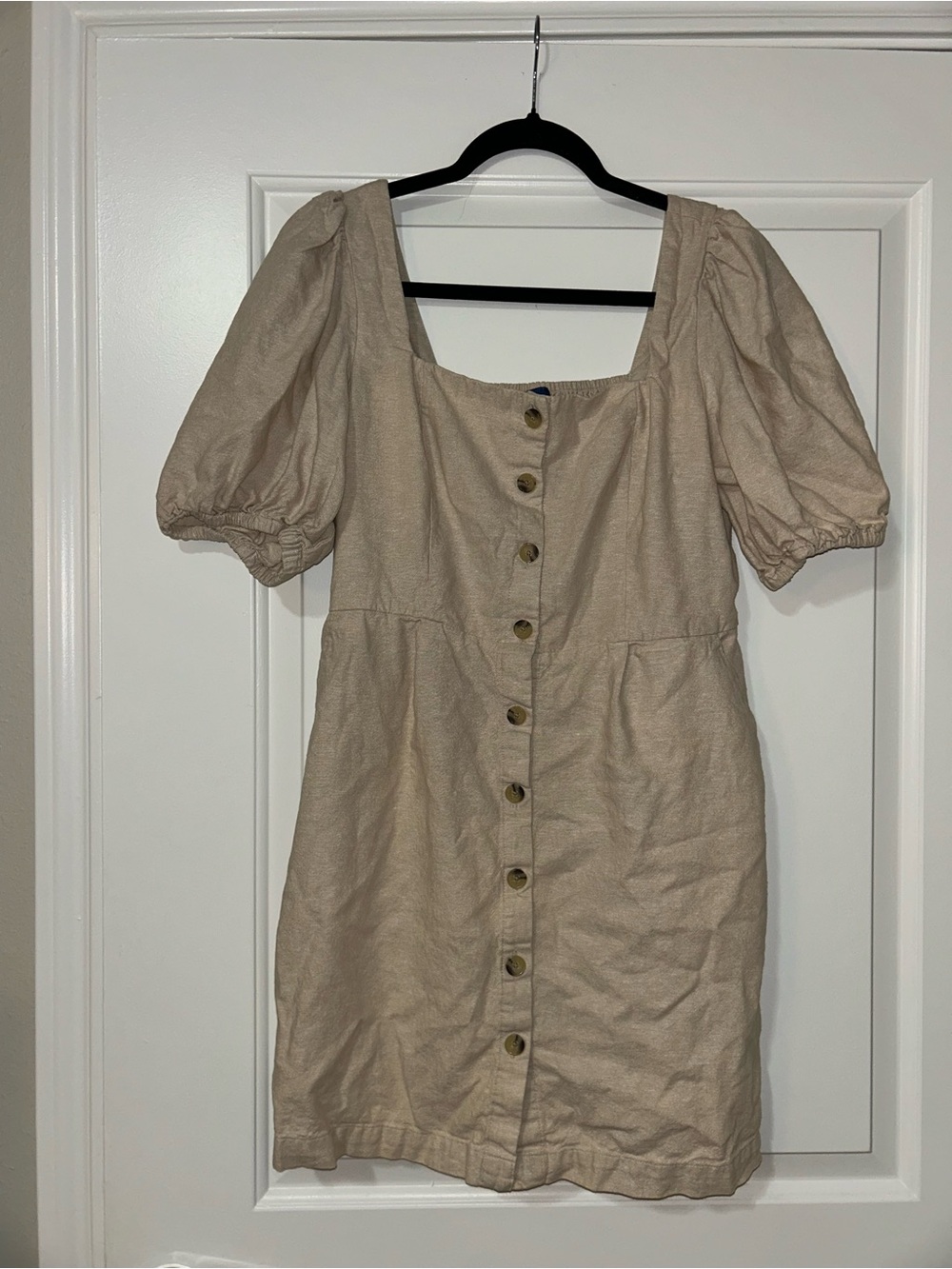 Old Navy Beige Square-Neck Puff Sleeve Mini Dress